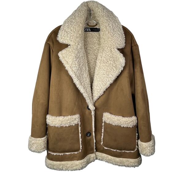 Zara Shearling Vintage Style Oversized Winter Jacket Button Down Overcoat Sherpa - Picture 1 of 5
